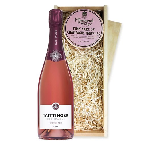 Taittinger Nocturne Rose Sec Champagne 75cl And Pink Marc de Charbonnel Chocolates Box